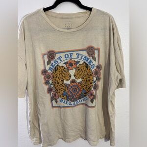 Billabong Beige Tee with Blue and Orange Leopard Graphic